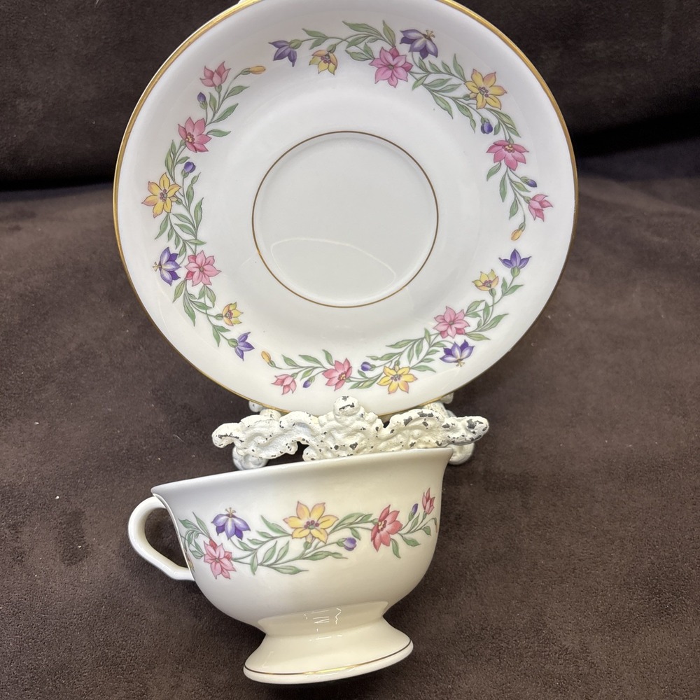 Garland 1043 by Pickard Footed Tea Cup & Saucer USA,